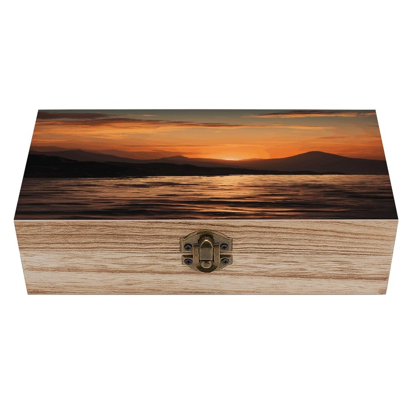 VstaDank Mountain And Water at Sunset Wooden Storage Box with Hinged Lid Natural Wooden Box Beautifully Keepsake Boxes Vintage Wood Boxes Jewelry Organizer Trinket Storage Chest Unique Gift