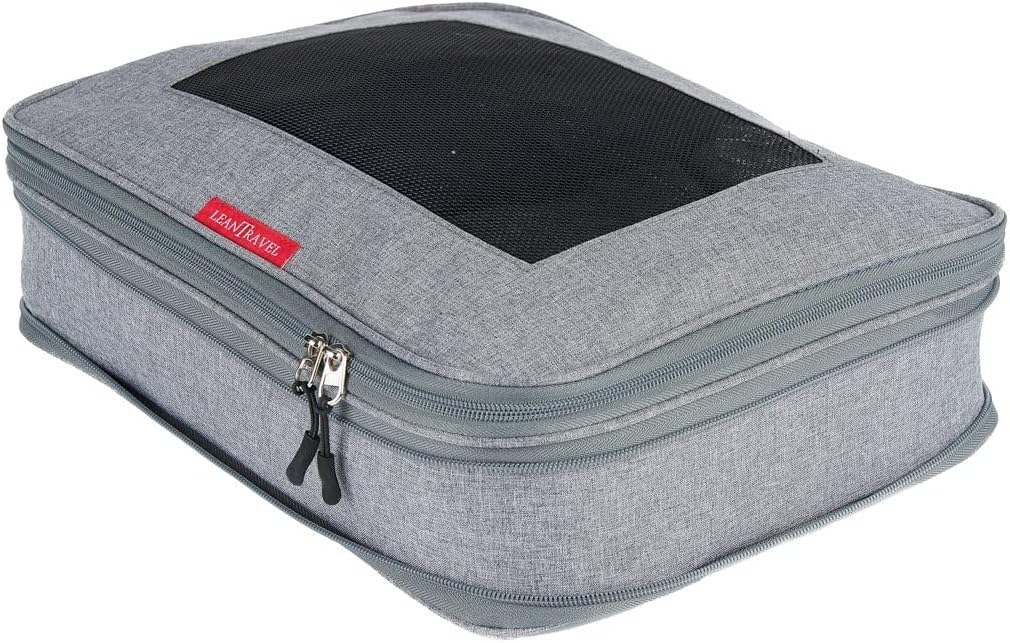 LeanTravelLeanTravel Compression Packing Cubes for Travel Organizers with Double Zipper (1 large piece, Grey)