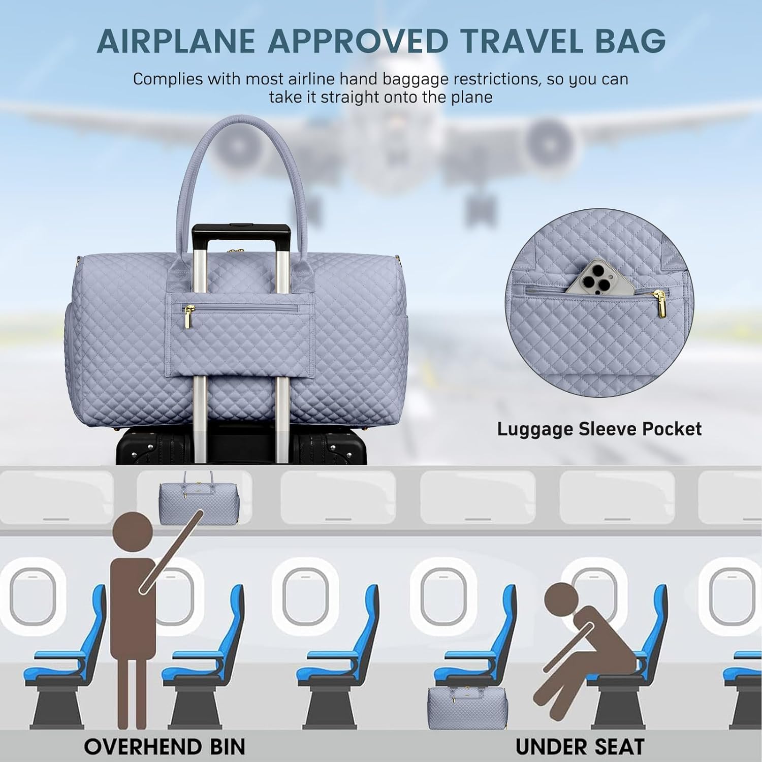 Weekender Travel Duffle Bag for Women: Overnight Bags with Shoe Compartment Carry on Bags for Airplanes with Toiletry Bag Hospital Bag Weekend Yoga Gym Bag with Wet Pocket Travel Duffel Tote Bag Grey - Image 4