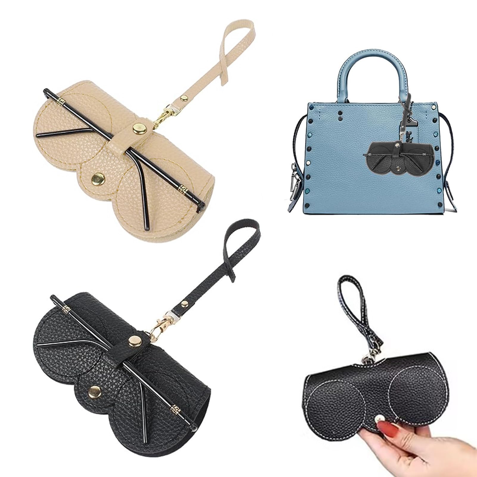 VIDSTW 4 Piezas Portátil Funda Gafas, Funda Gafas Blanda, Funda Gafas de Sol, Funda de Cuero para Gafas, Impermeable Fundas Gafas, para Mujeres Hombres Almacenamiento de Anteojos (Negro, Caqui)