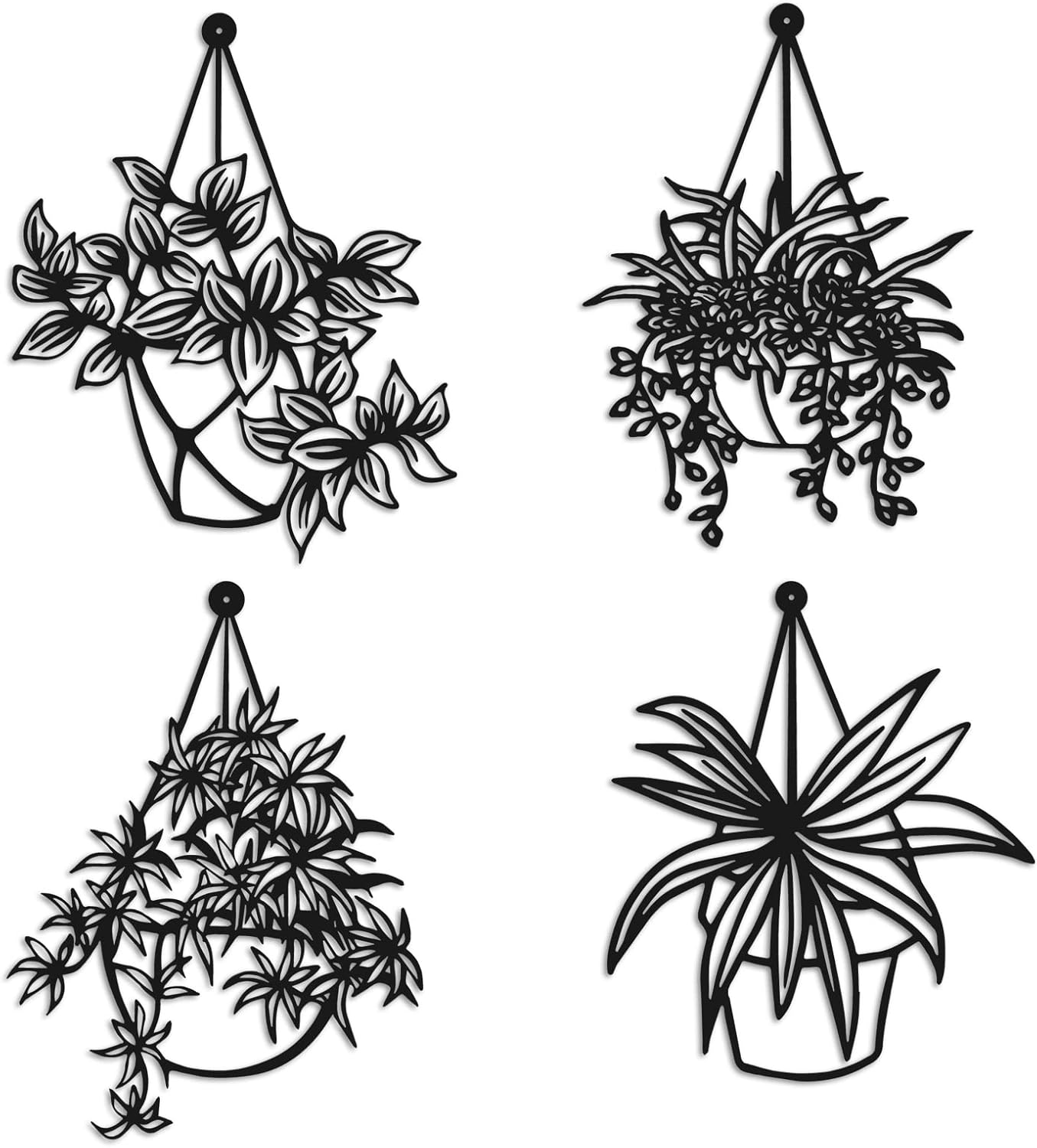 CXZXEEU Metal Art Flowers Wall Decor Set of 4, Iron Black Floral with Vases Sculpture, Home Decor for Bathroom Living Room Bedroom Kitchen Patio Balcony