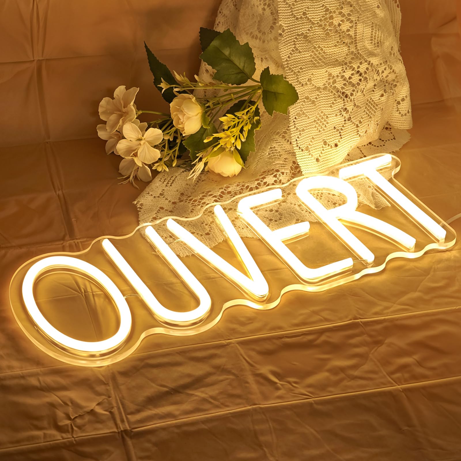 Enseigne Lumineuse Néon OUVERT Plaque de Porte LED USB Interrupteur à Intensité Variable Décoration Murale Commerces