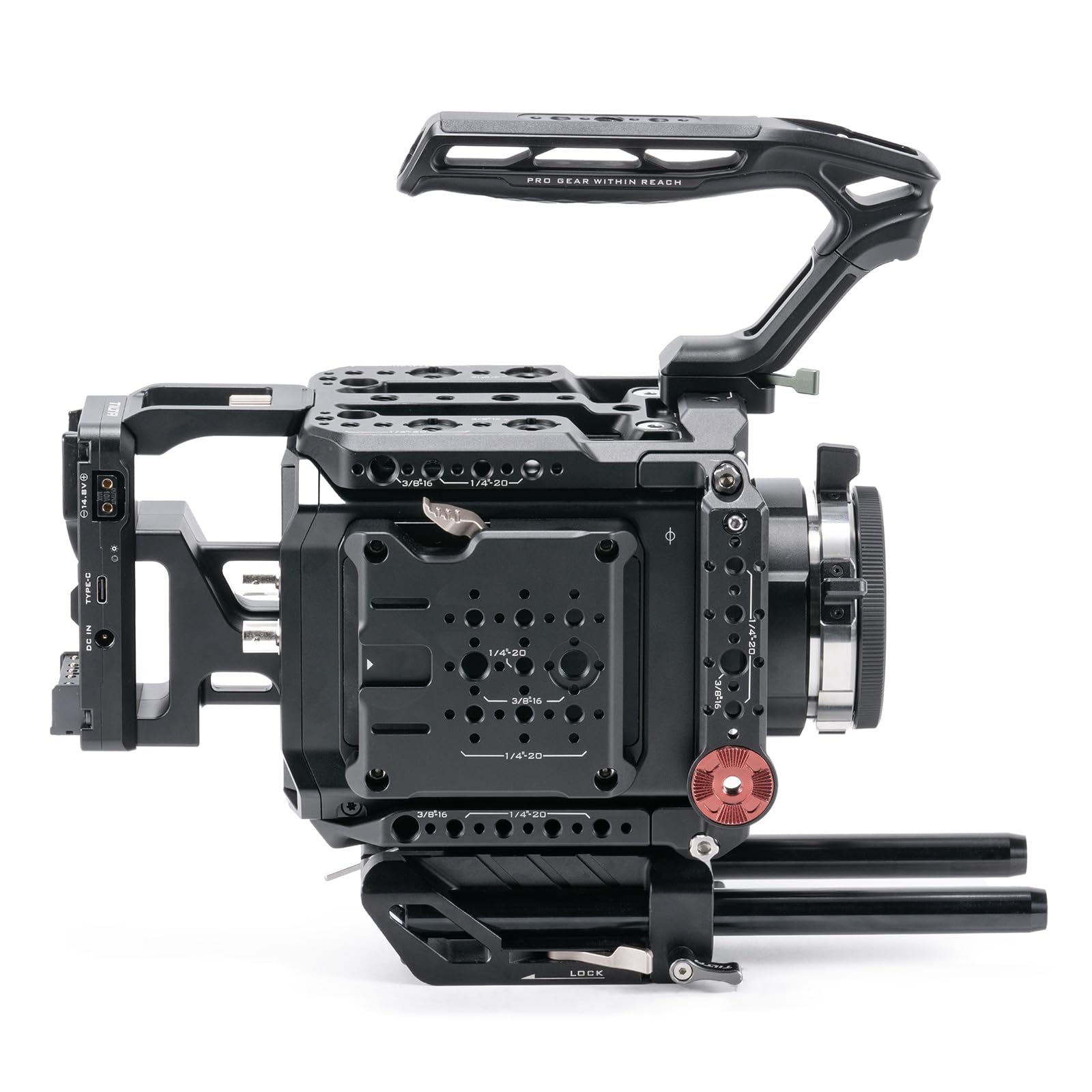 Tilta Cage Pyxis 6K, Pro Kit Cage pour Caméra Compatible avec Pyxis 6K/12K avec Plaque de Batterie V Mount, Poignée Supérieure, Plaque de Base, Tiges - Noir ES-T21-B-V