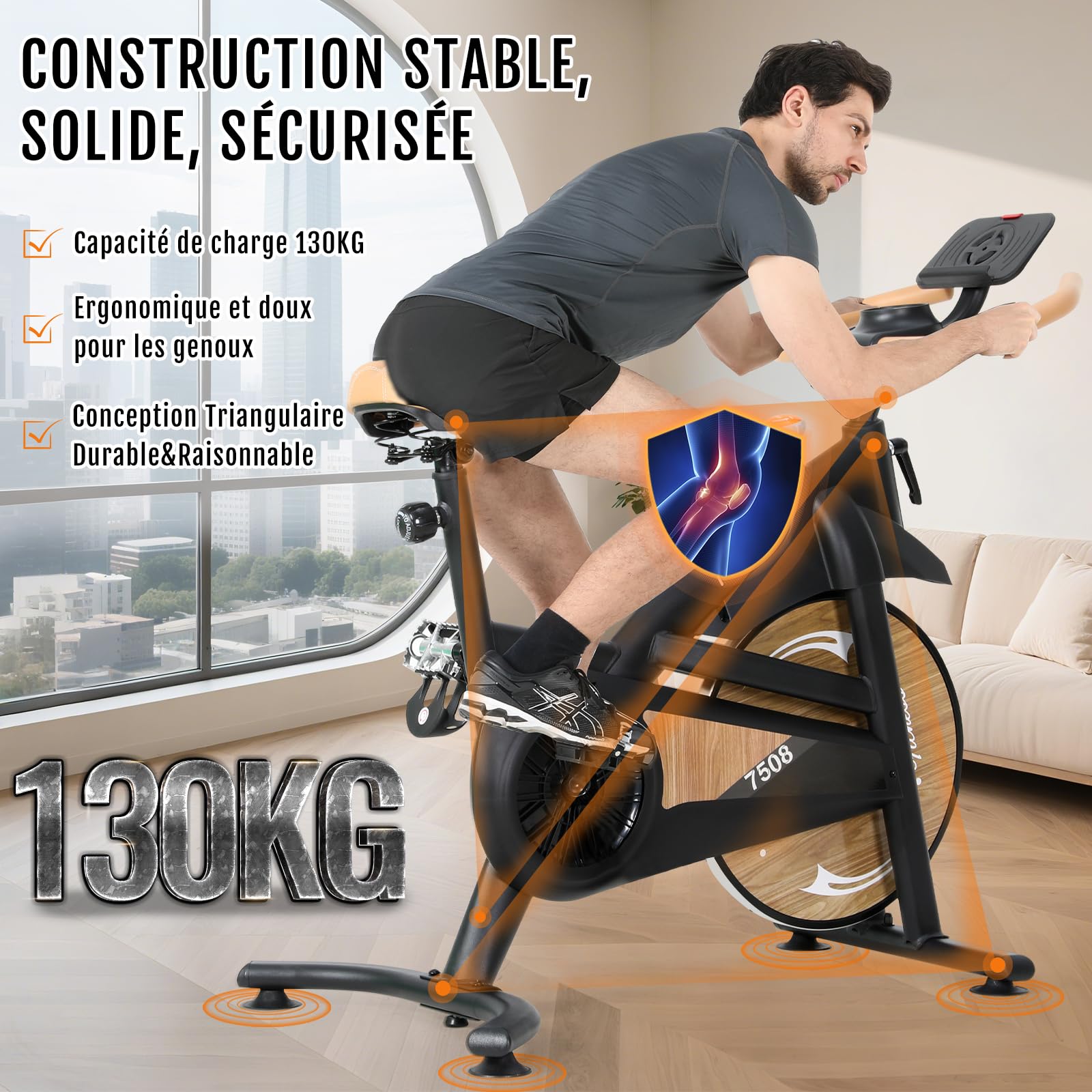 ISE Velo d Appartement Silencieux avec Résistance Magnétique Réglable, Vélo d'appartement avec Écran LCD, Réglable en Guidon et Siège Confortable, Pour Entraînement Cardio à la Maison, Capacité 130KG