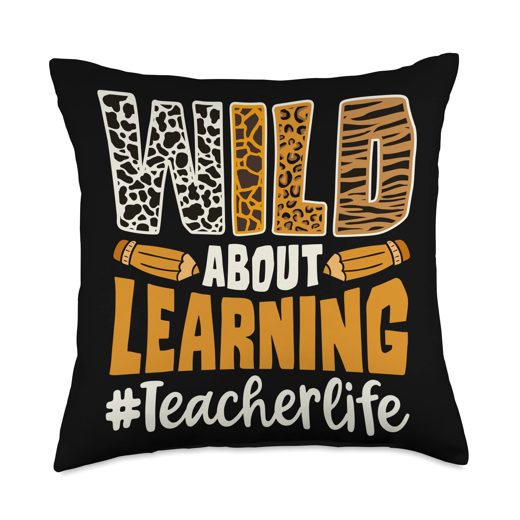 Lique Back to School Wild About Learning Teacher Life Back to School Leopard Throw Pillow, 18x18, Multicolor