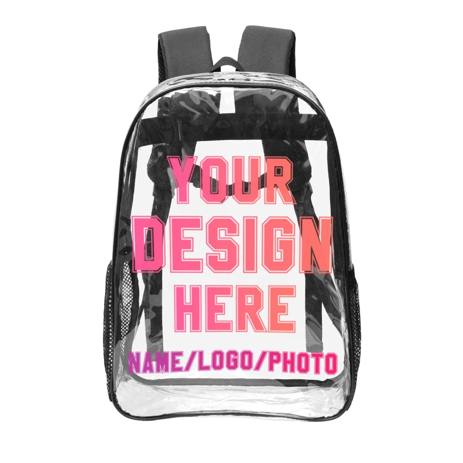 Blinshir Custom Clear Backpack, Personalized See Through Bookbag, Design Your Own Name Logo Text Photo, Customized Large Capacity Transparent Backpack