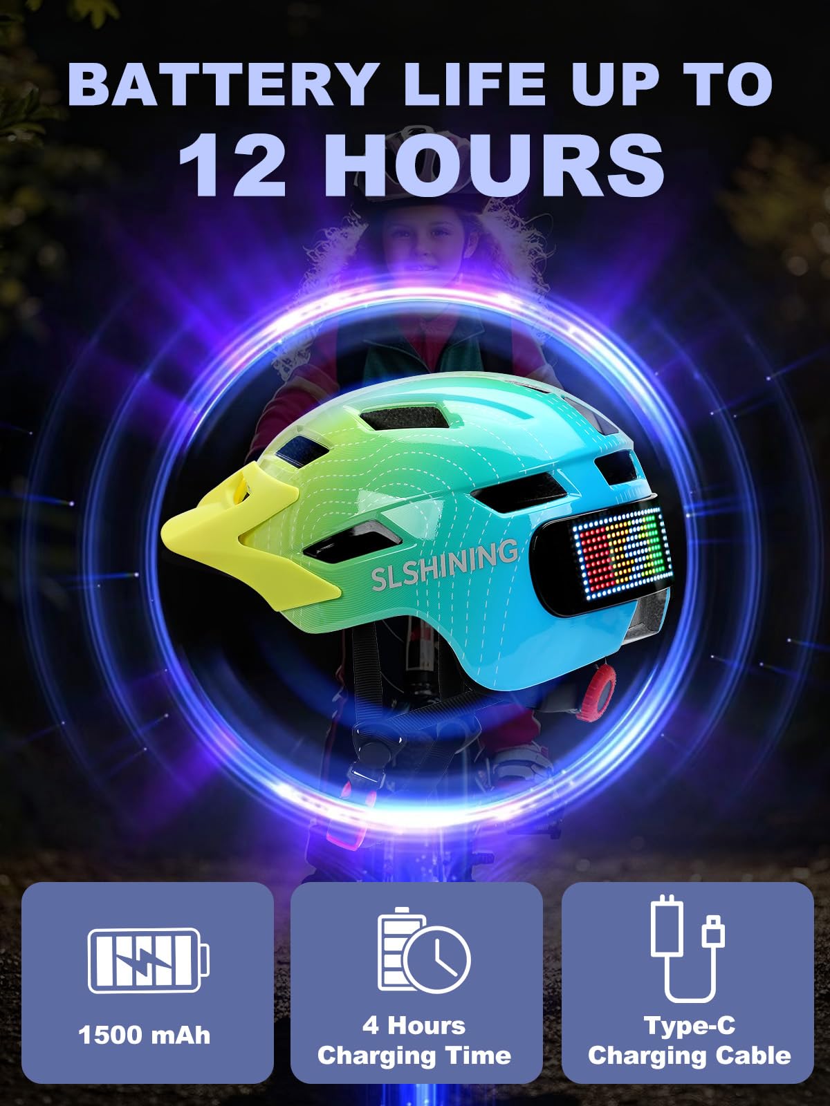 Casco da bici per bambini con display a LED con indicatori di direzione, casco da bici con controller wireless, fodera in EPS | parasole rimovibile caschi leggeri per adolescenti