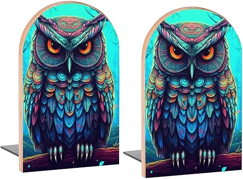 Sujetalibros decorativos de madera con diseño de búho dibujado para estantes, habitación de los niños, escritorio, oficina en casa, tapones de
