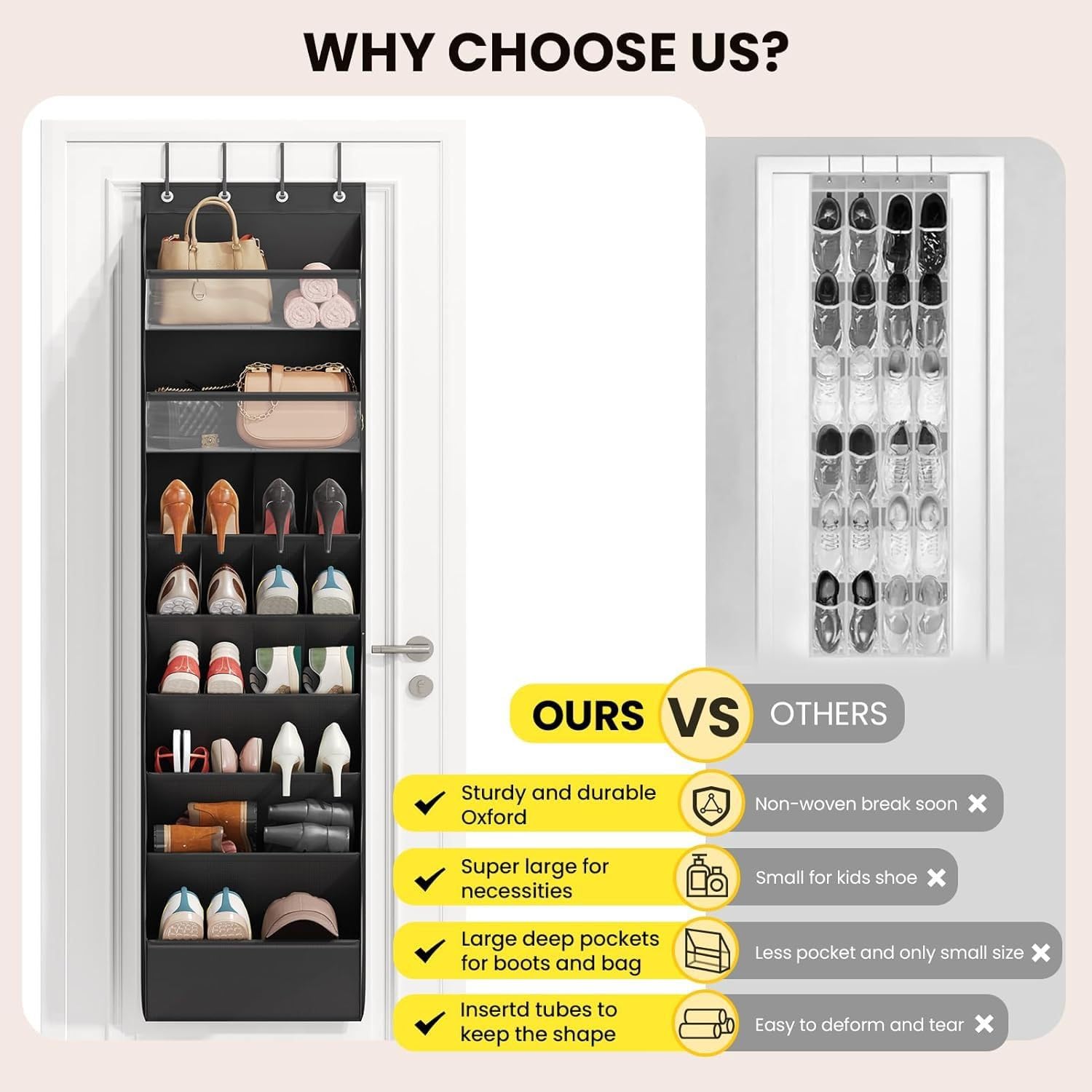Zapatero para colgar sobre la puerta con 8 estantes para botas, solución de almacenamiento estrecha para el hogar y el apartamento, bolsillos profundos para artículos esenciales diarios, color gris