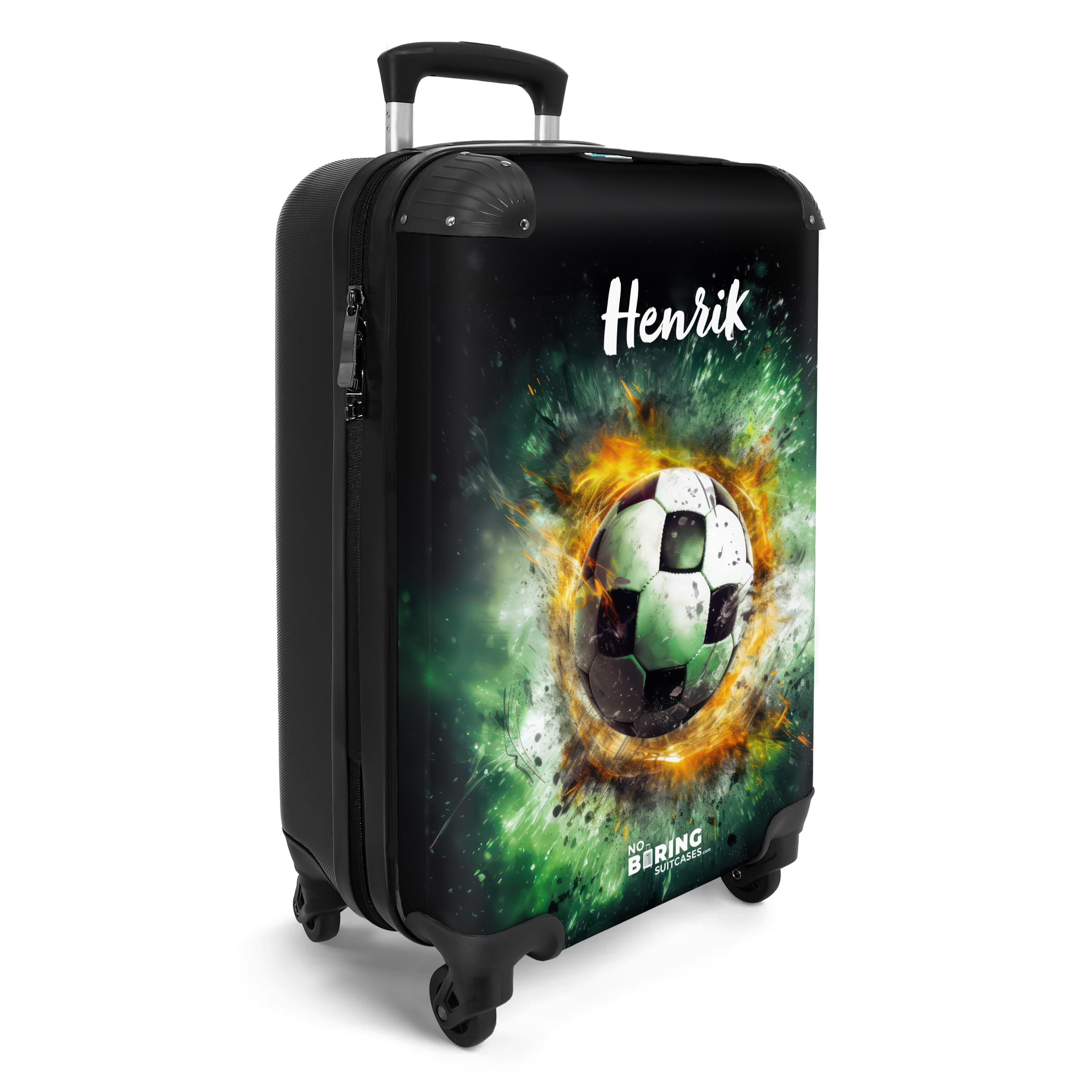 NoBoringSuitcases.com Valigia Bambini, Trolley Bambino, Valigia Personalizzabile, Valigia Per Bambini, Valigia Bambino, Trolley Bambino da Viaggio, Valigia Cabina, 55x40x20 cm (Calcio - Verde scuro)