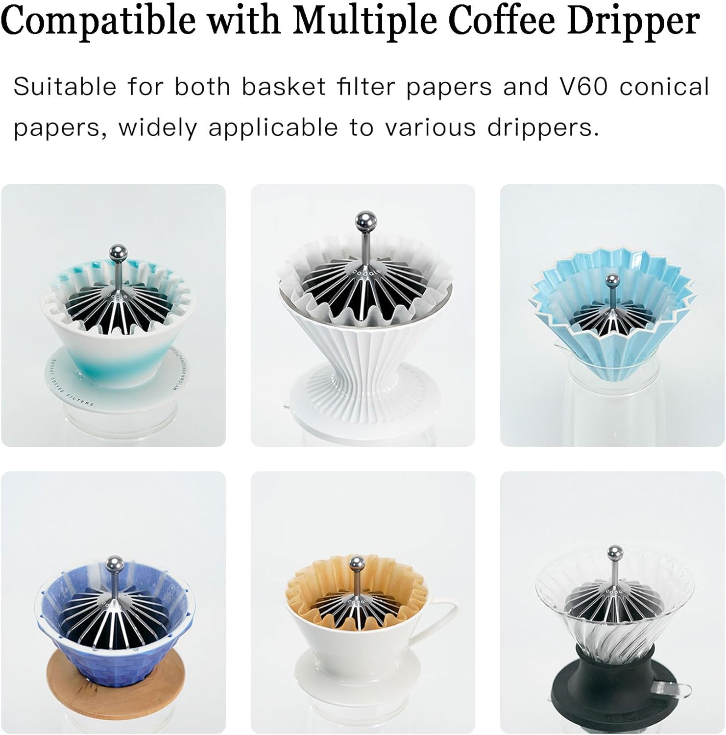 Filter Paper Presser All Metal Coffee Filter Shape Retainer Pre-pour Tool for Basket & V60 Filter Paper Pour Over Coffee (Silver)