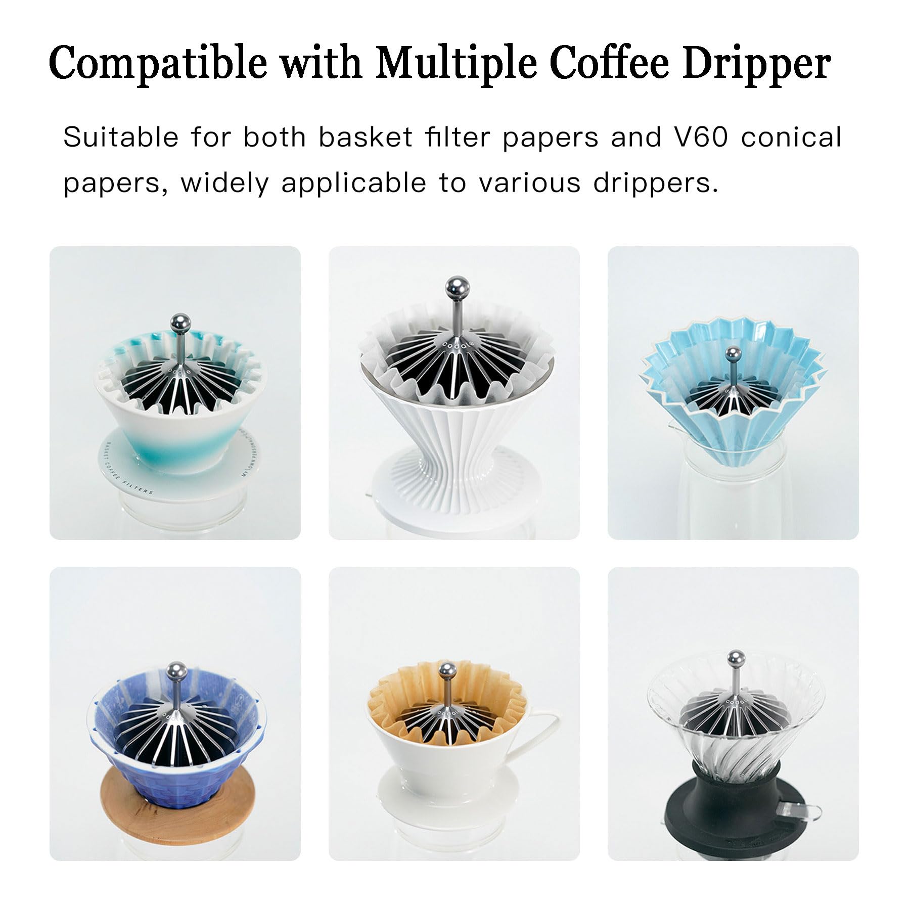 Prensatelas de metal para filtro de café, soporte para cesta de papel, para verter sobre café (plateado)