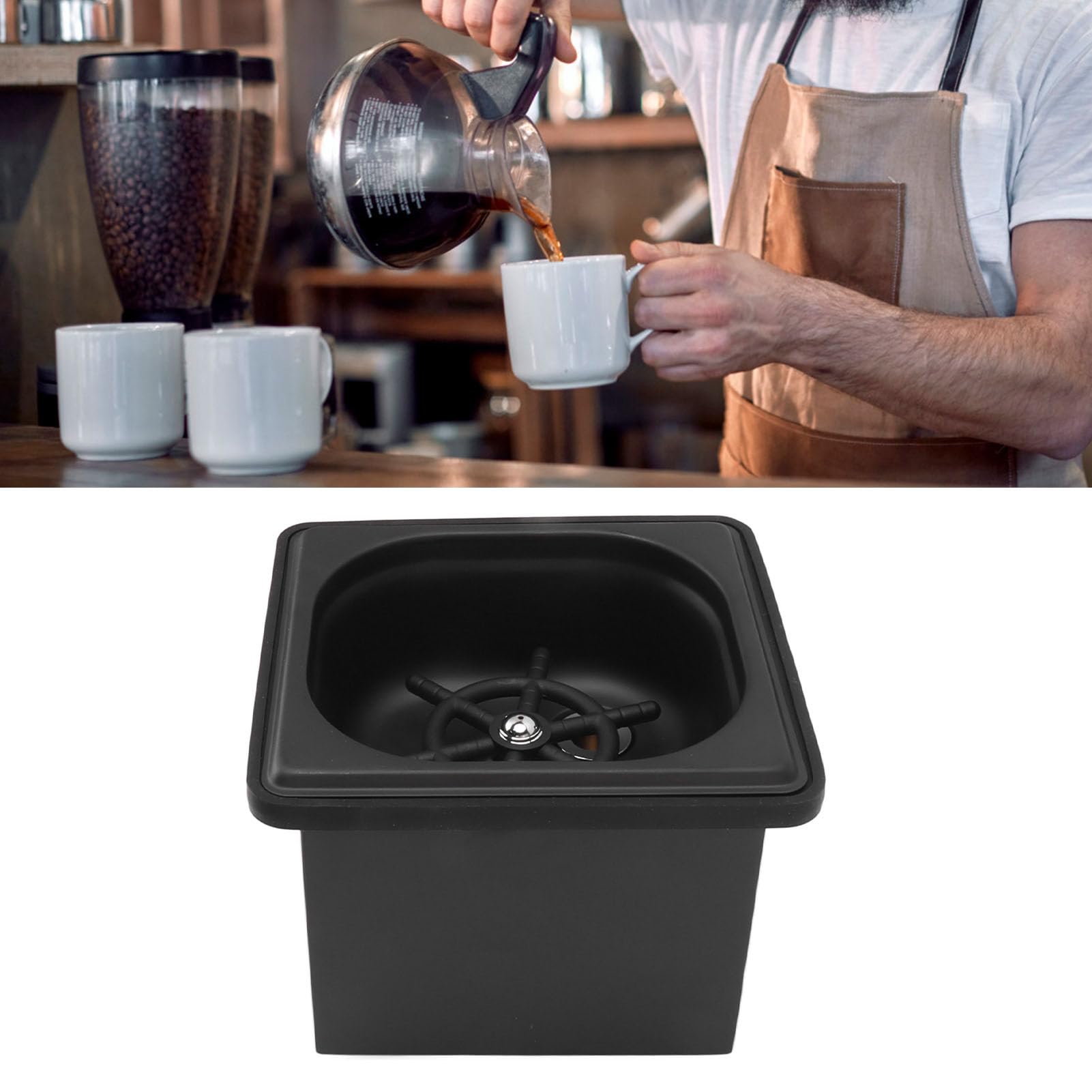 Jarra enjuagadora de acero inoxidable sin apertura para fregadero de cocina, lavadora automática de tazas de vidrio para hotel, bar, café, leche, taza de té, negro, libera tus manos (pequeño)
