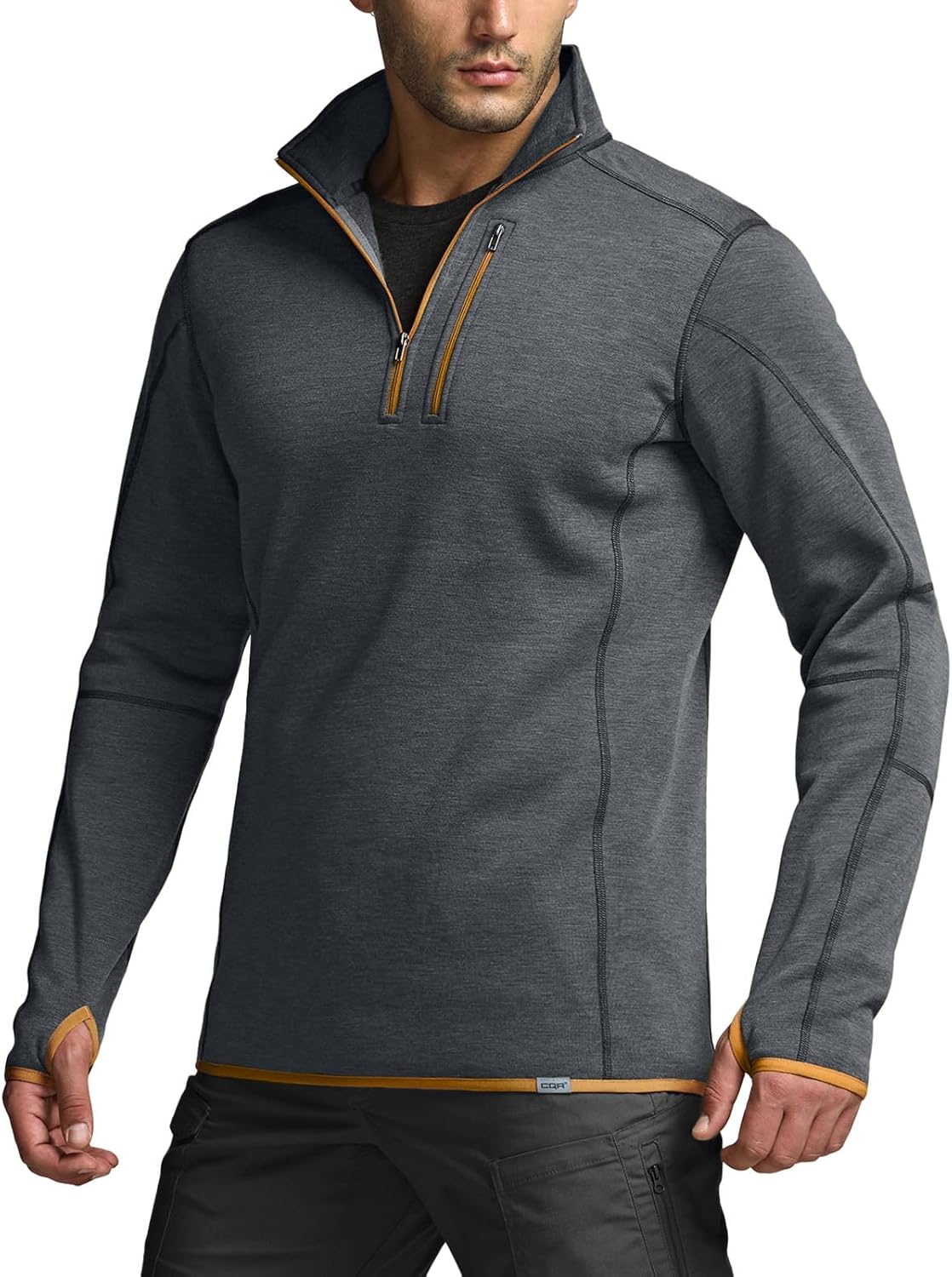 CQR Men's Quarter Zip Utility Fleece Pullover, Outdoor Casual Thermal Sweater, Chest Zipper Pocket, Mock Neck Long Sleeve - Image 9