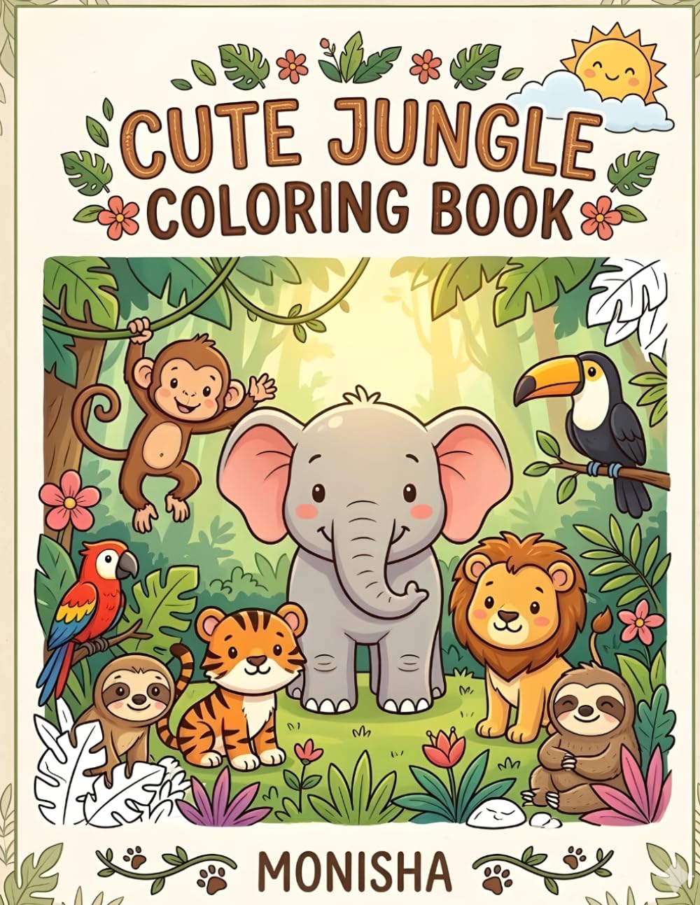 Cute Jungle Coloring Book: Fun and Easy Animal Coloring Pages for Toddlers and Preschool Kids | Elephant, Lion, Monkey and More Jungle Animals