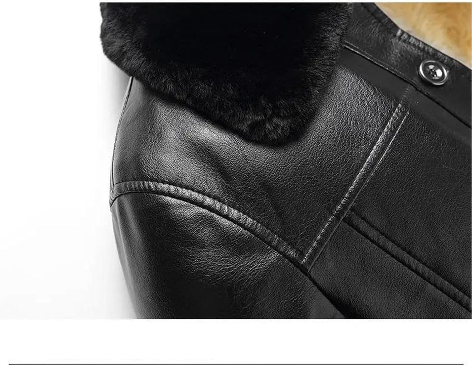 Men's Faux Fur Lined Leather Bomber Jacket Fashion Casual Winter Wear Military Embroidery Soft Comfortable Coat