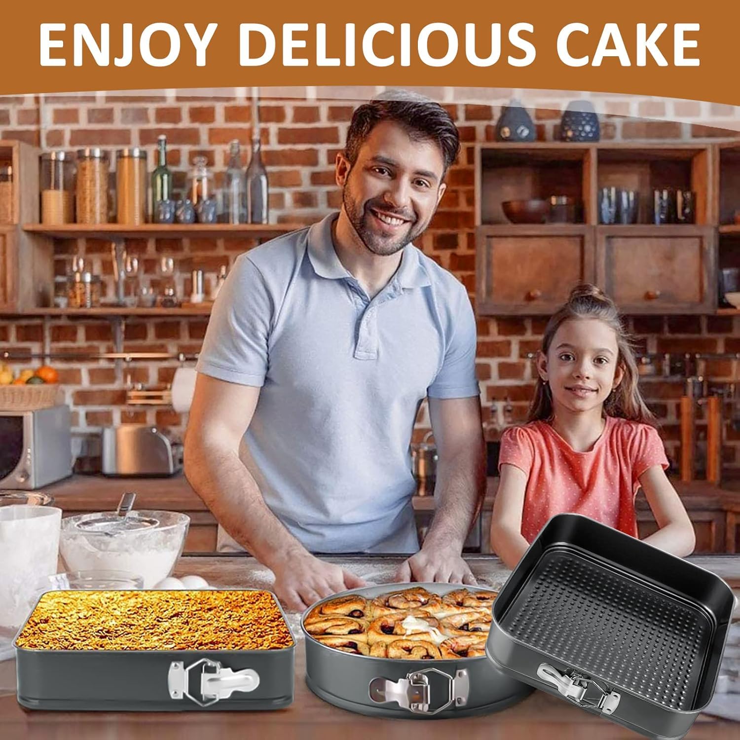 4 Pezzi Tortiera 16/20cm Rotonda e 22/26cm Quadrata, Rivestimento Antiaderente Teglie da Forno, Acciaio al Carbonio Teglia Torta con Fondo Rimovibile, Grigio