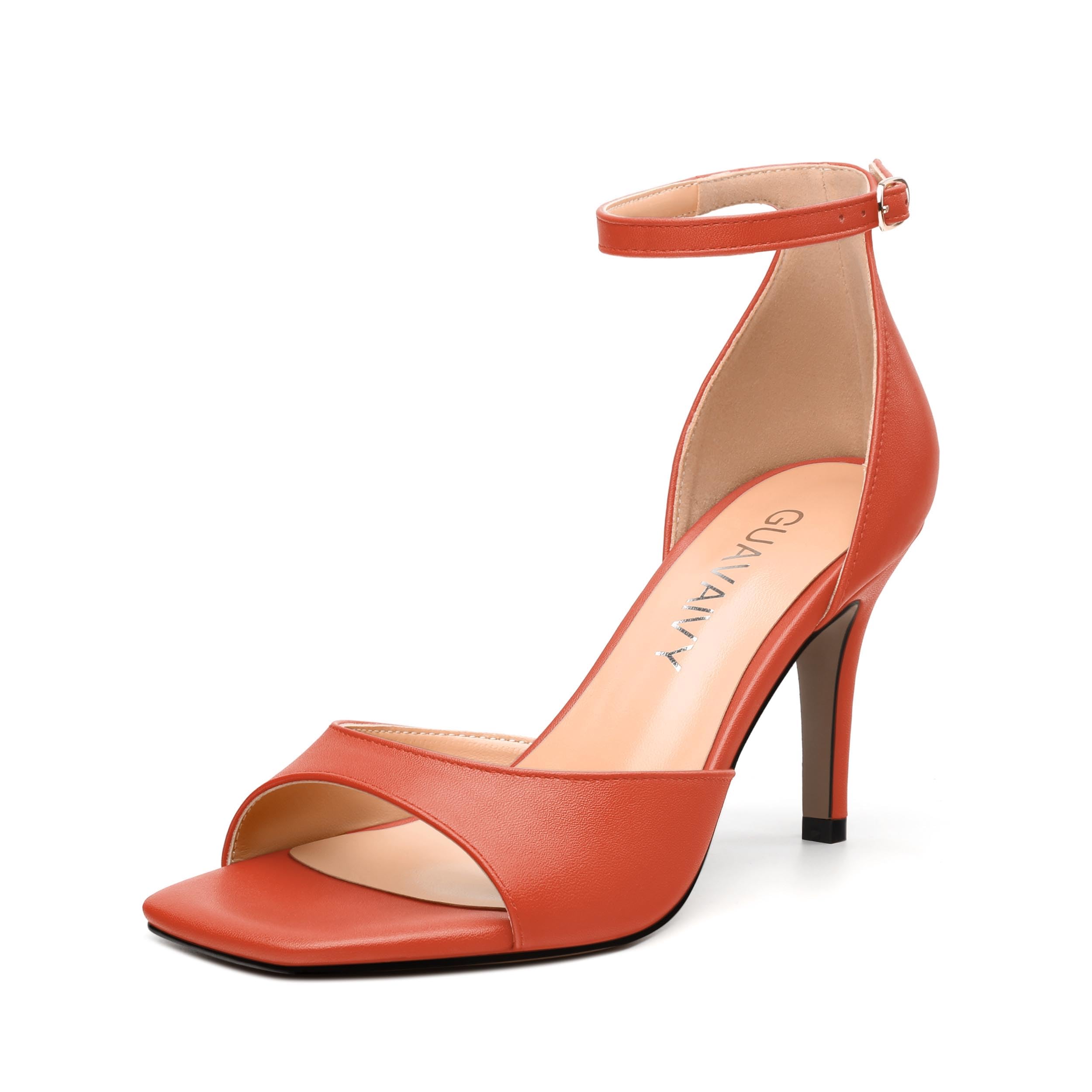 GUAVAIVY Women's Sandals, High Stilettos Open Square Toe, Ankle Strap Solid Fashion Dress Shoes, Wedding Party Heeled Sandals