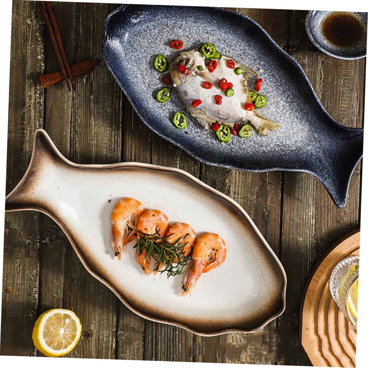 Japanese Style Ceramic Fish Platter 14-inch Autumn Tone Steamed Fish Serving Sushi Plate Food Storage Dish for Kitchen and Dining