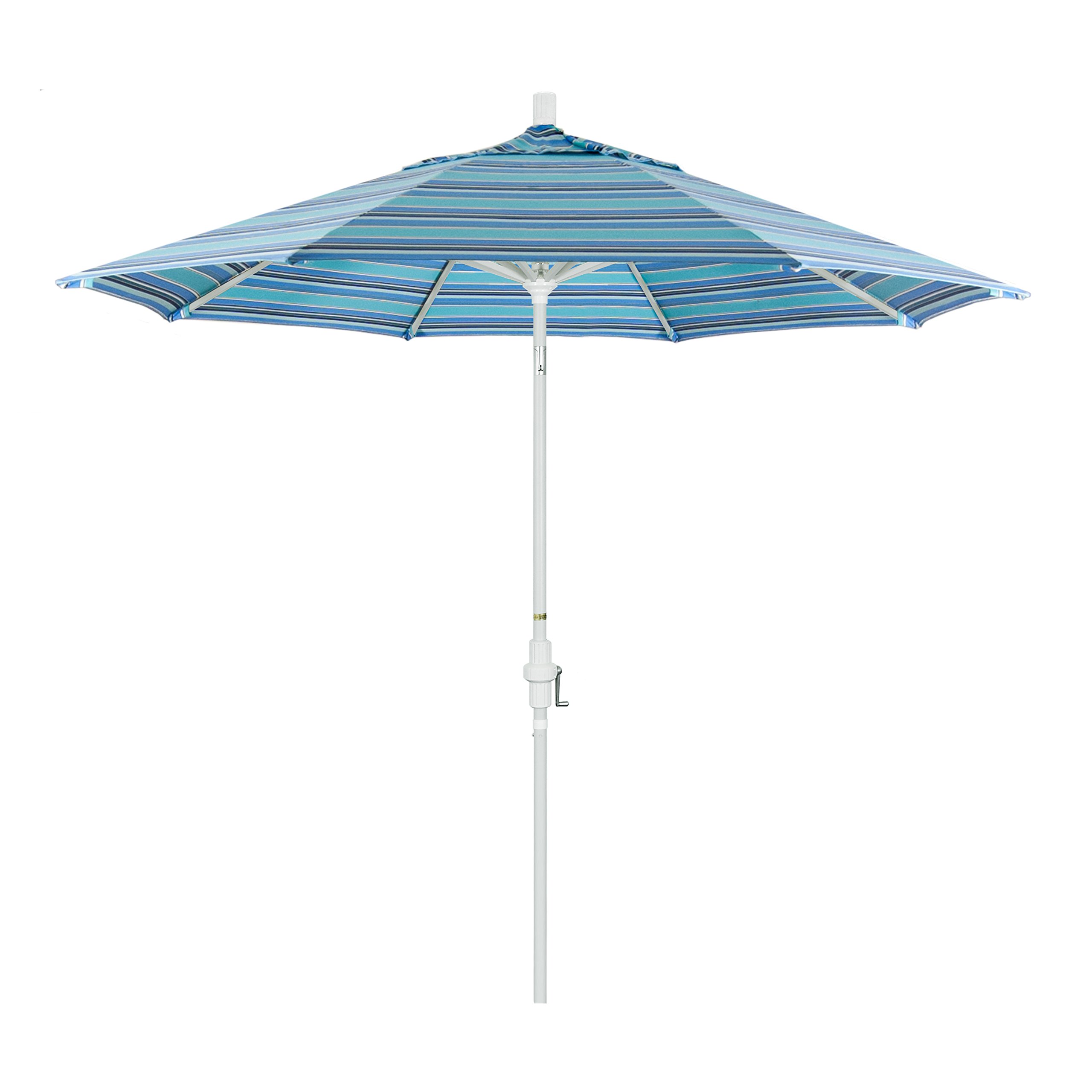California Umbrella9' Round Aluminum Patio Umbrella, Crank Lift, Collar Tilt, White Pole, Dolce Oasis