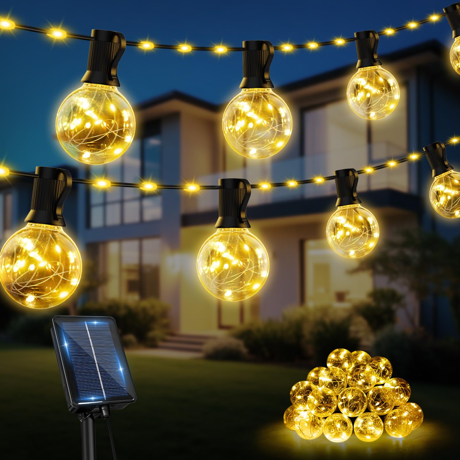 Bzavor Solar Lichterkette Aussen,10M 15 Birnen 100 LED Lichterkette Außen Solar, IP65 Wasserdicht Outdoor Lichterkette Solar, Solarlichterkette Outdoor für Balkon Hochzeit Party Garten Deko