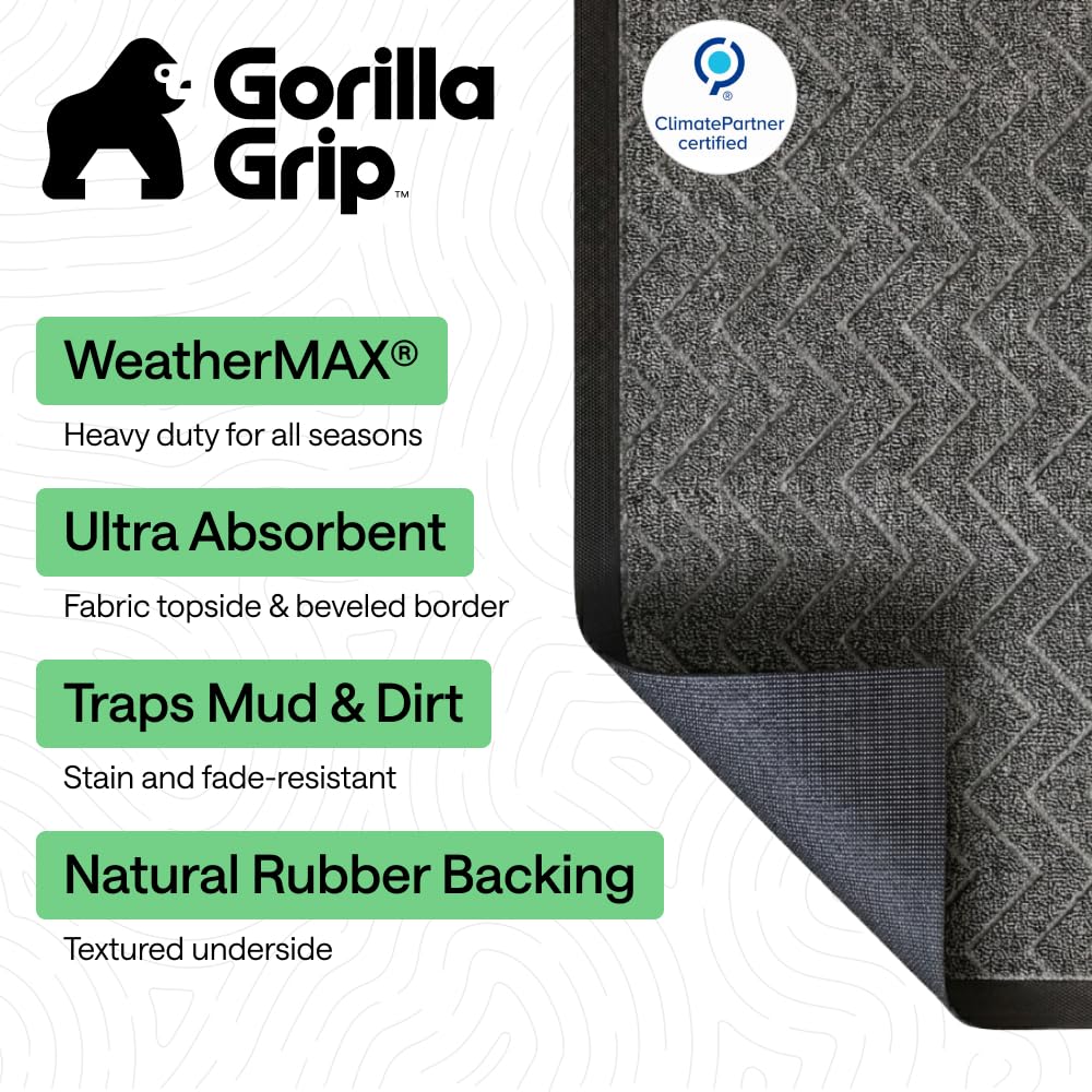 Gorilla Grip Zerbino in gomma resistente, originale, 119 x 89 cm, resistente, per interni ed esterni, impermeabile, facile da pulire, a basso profilo, per ingresso, patio, aree ad alto traffico,