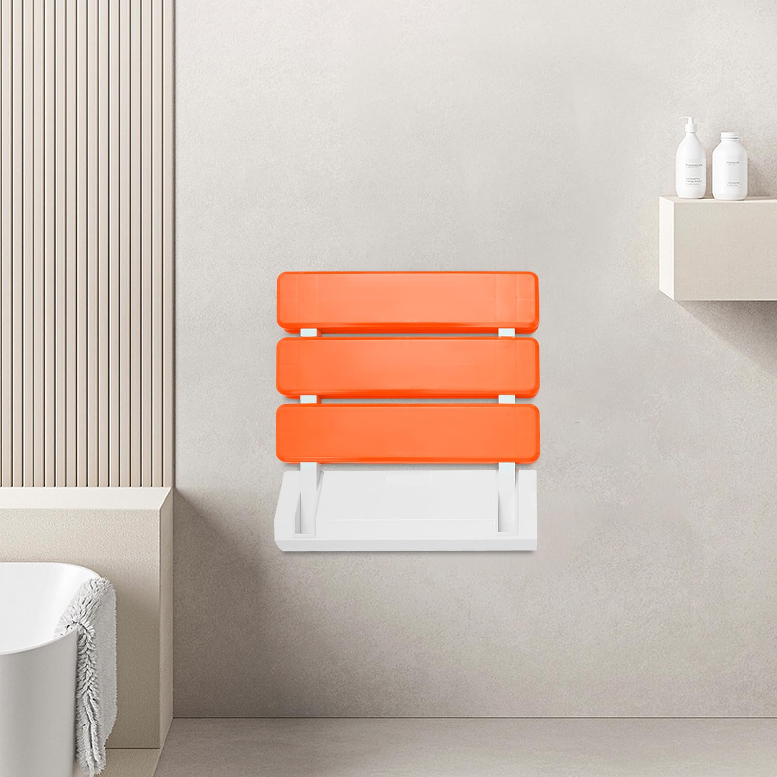 Asiento de ducha plegable montado en la pared, silla de ducha plegable, asiento de baño plegable para adultos, mujeres embarazadas, niños (naranja rojo, 32 x 34 x 10 cm)