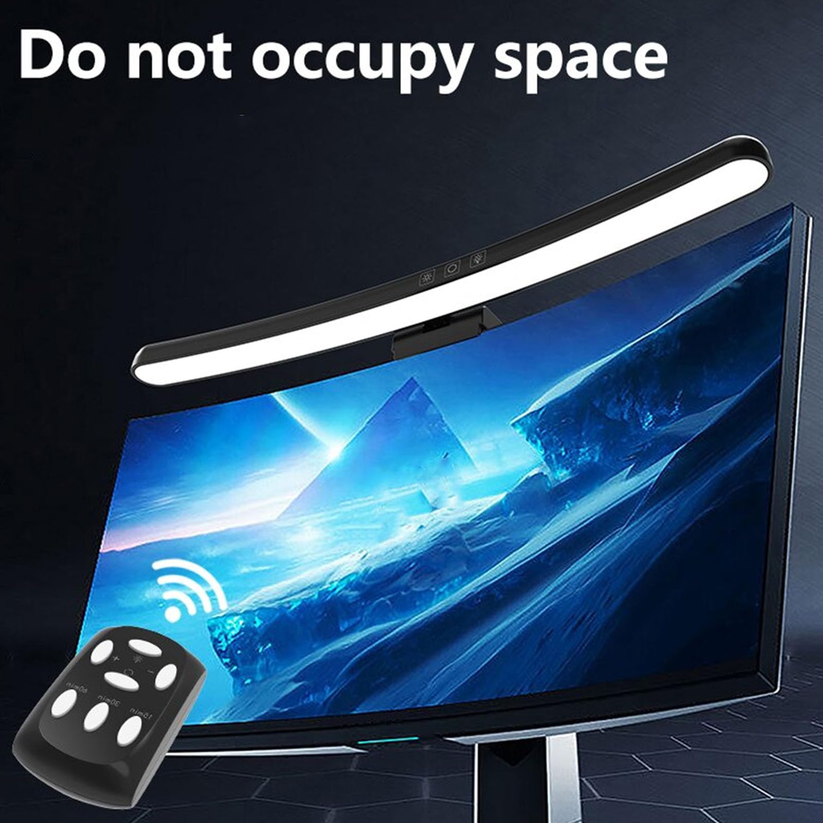Barre Lumineuse de Moniteur Incurvée avec Télécommande sans Fil, Barre Lumineuse de Moniteur à Gradation Continue pour Le Soin des Yeux, 2950K-6100K et 185LM, Lampe D'écran LED