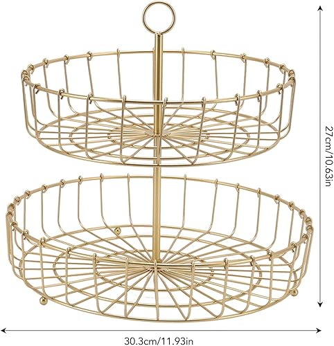Miniatura 2 de Cesta de frutas, frutero redondo de 2 niveles, soporte de almacenamiento para pan de frutas, soporte multiusos para encimera de cocina, cesta de