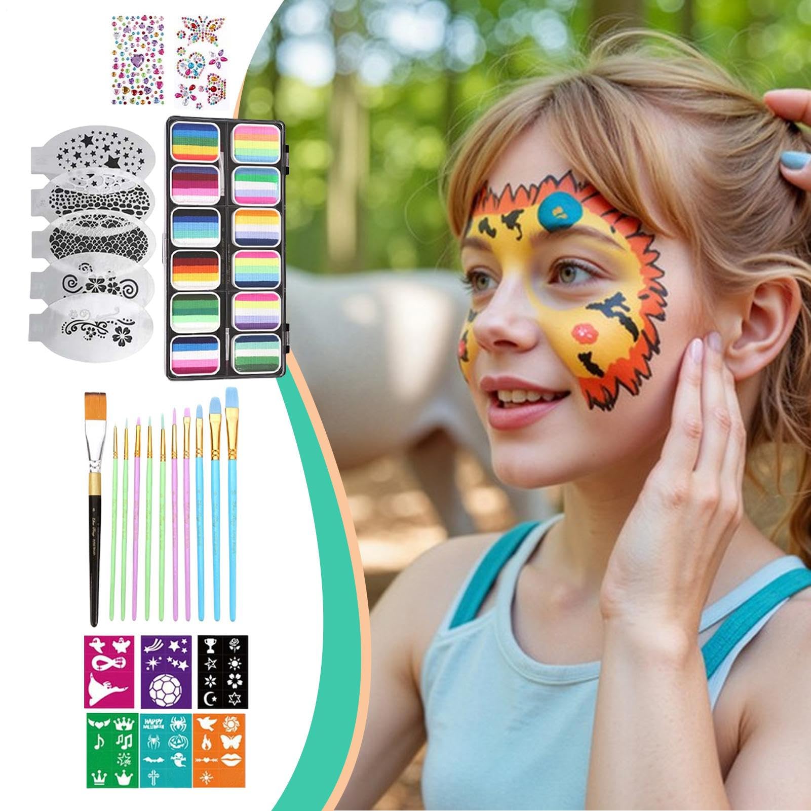 Trucco Viso, Palette Di Colori Per Il Viso Lavabile, Palette da 12 Griglie Cosmetici Solubili in Acqua con Colori Vivaci per Adolescenti Studenti Bambini Adulti Cosplay Feste e Eventi