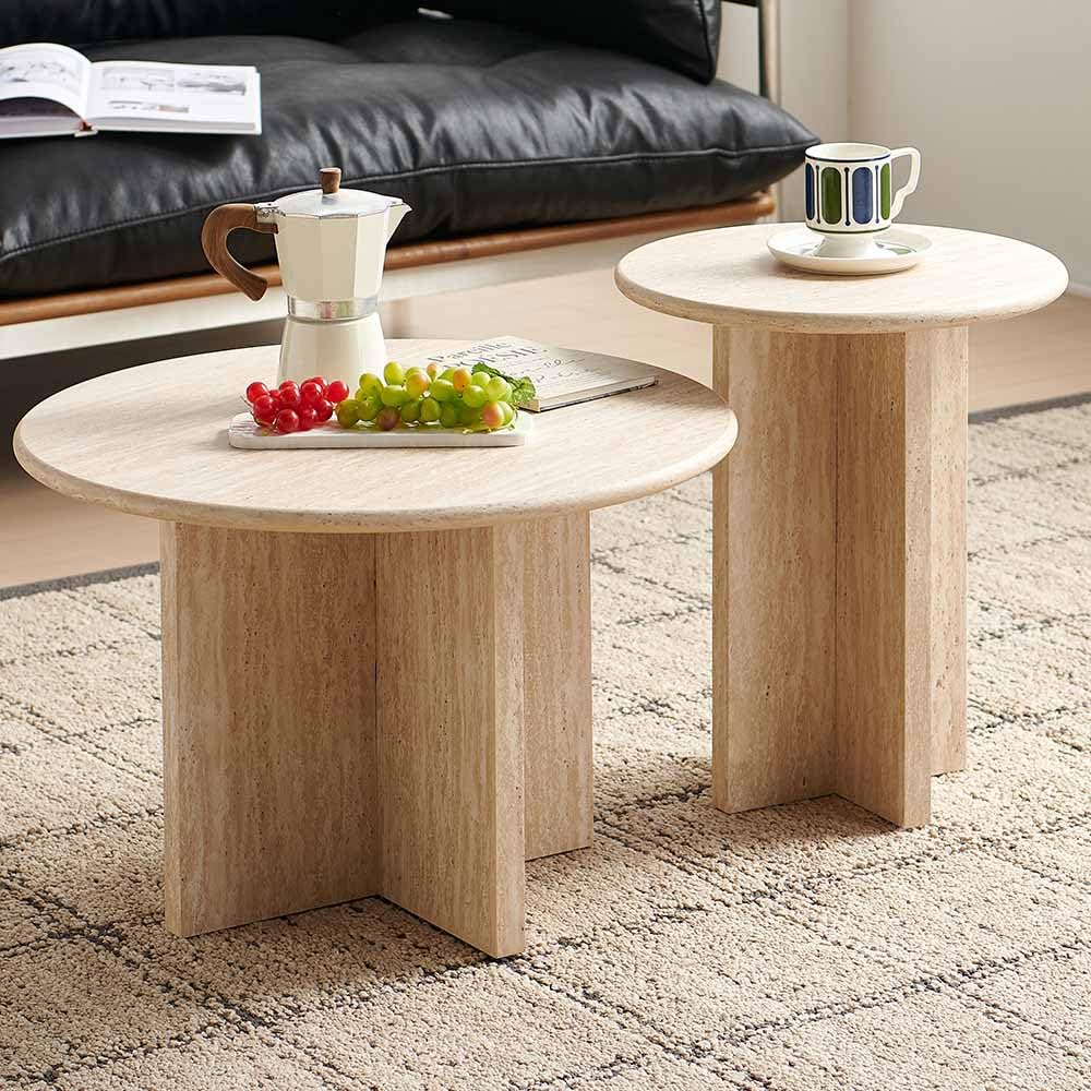 Milton & Oldbrook Set de Table Basse Bled Look Travertin