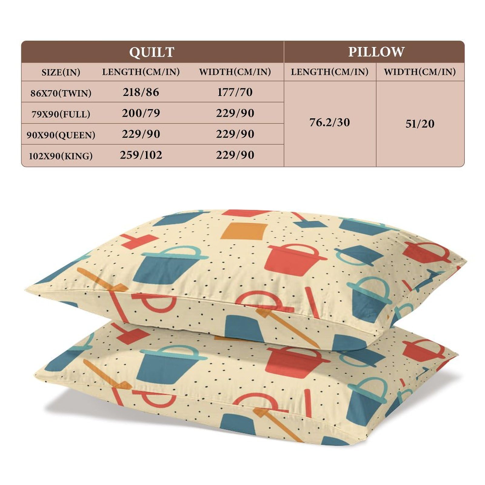 Delerain Comforter Cover Set Full Size, Bucket and Spade 3-Piece Bedding Set for Boys Girls Teens Modern Soft Microfiber Bedroom Set Room Decor, 1 Duvet Cover + 2 Pillowcases