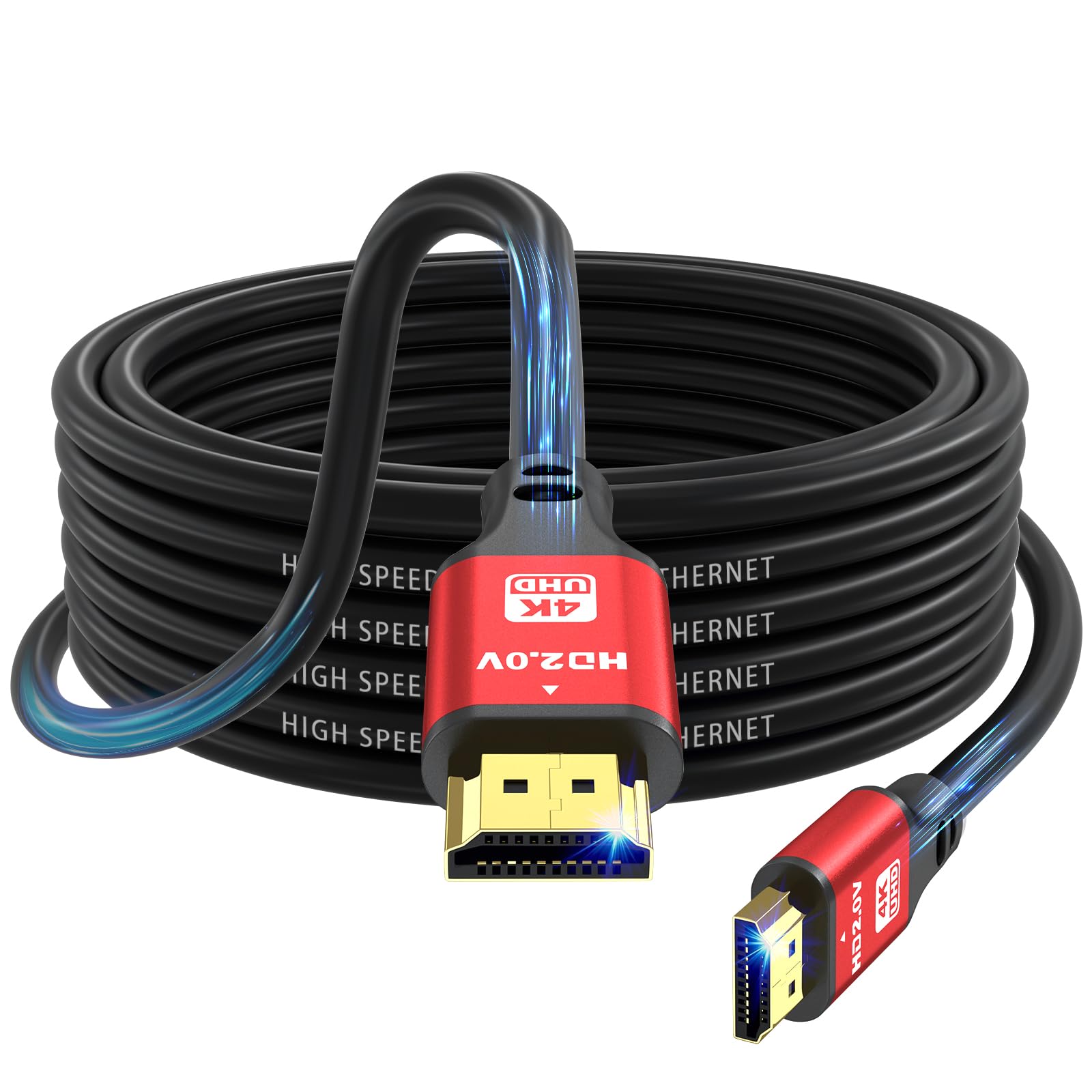 jojobnj HDMI Cable 25ft, 4K@60Hz, 18Gbps High Speed HDMI 2.0 Cord, Ultra HD,Ethernet Audio Return,Video 4K,1080p,3D,Arc, HDR Compatible with Xbox,PS5/PS4,HDTV,Laptop ect(Red)