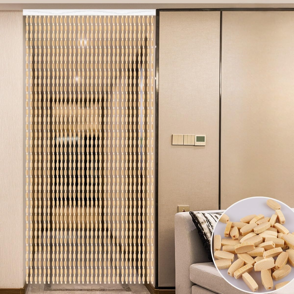 Générique Rideau De Perles en Bois De Bambou pour Portes 70x180cm 80x190cm 90x200cm 100x200cm 120x210cm Séparation De Pièce Suspendue, Rideau De Porte Décoratif(Log,80x190(cm))