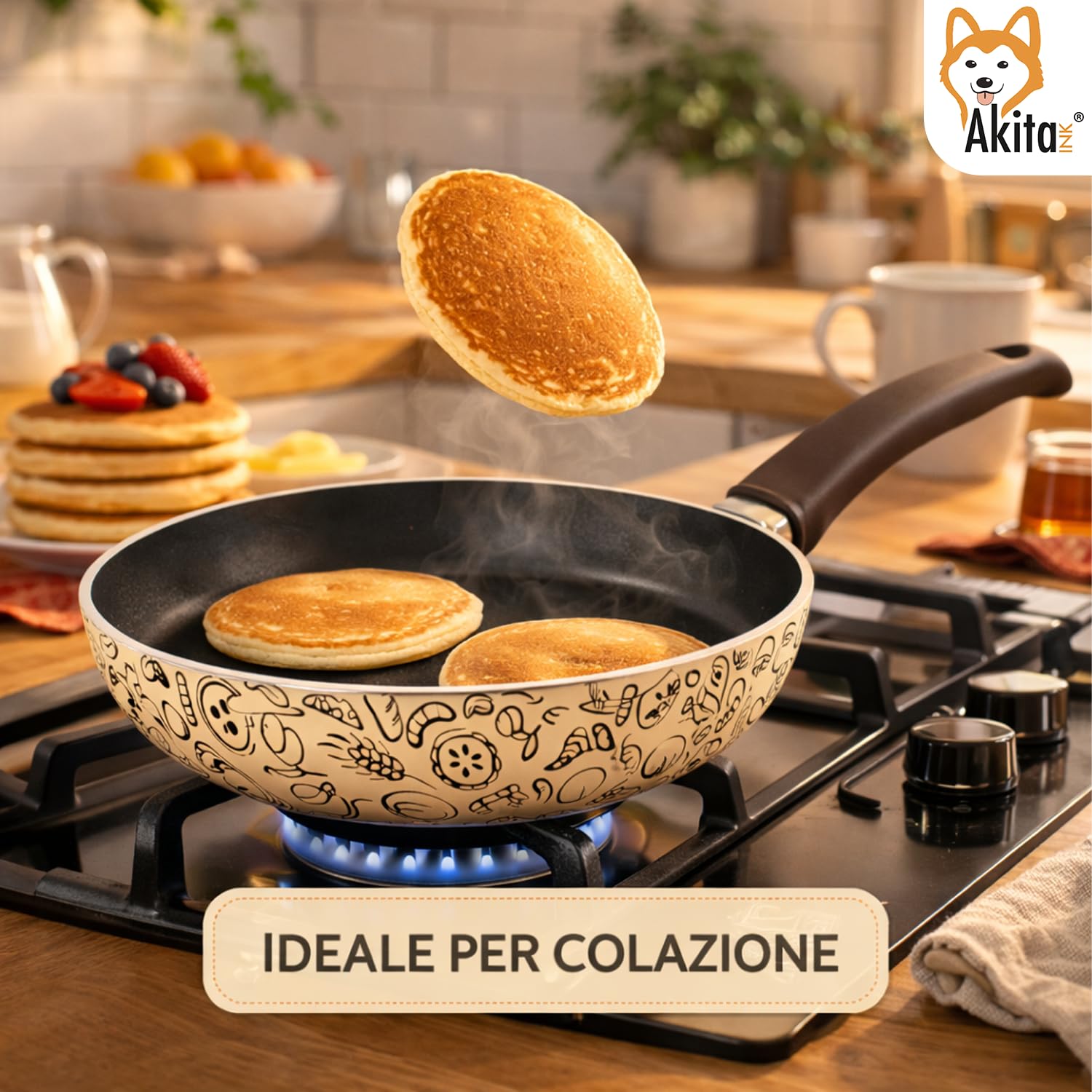 AKITAInk Set 3 Padelle Antiaderenti 20, 24 e 28 cm - Padelle Pastella da Cucina con Rivestimento Antiaderente e Manico Soft Touch, Ideali per Cotture Uniformi