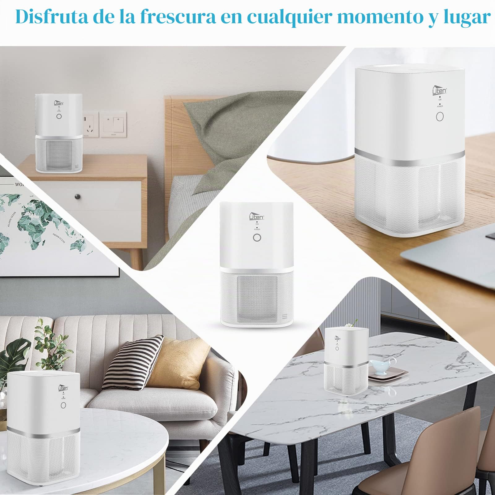 Purificador de aire para alérgicos, para habitaciones de fumadores con filtro HEPA, funcionamiento silencioso contra el polen fino polen y pelo de animales