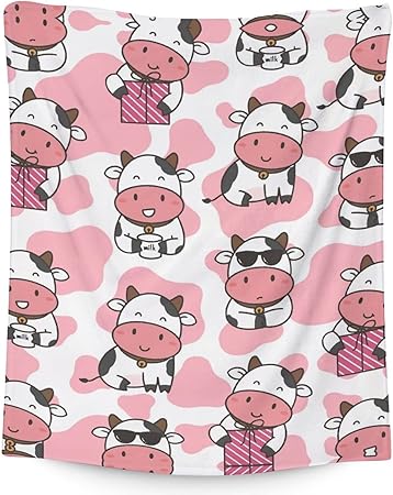 Cow Blanket Gifts - 30"x40" Cute Throw for Women, Girls - Pink Soft Fuzzy Blankets for Couch & Office
