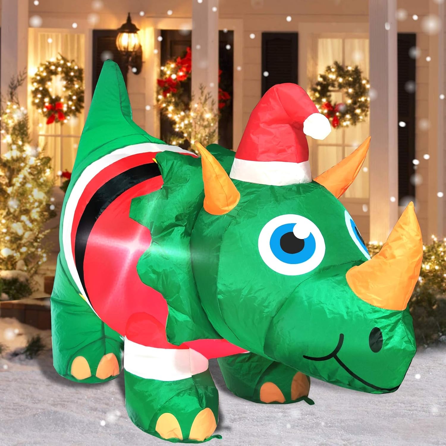TURNMEON 4Ft Long Christmas Inflatables Santa Dinosaur Christmas Decorations Outdoor