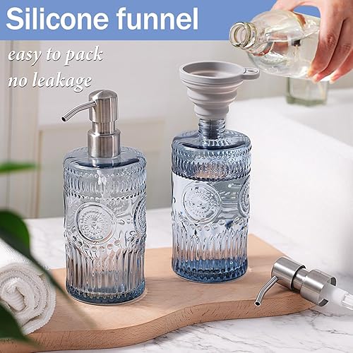 Miniatura 3 de 2 paquetes de dispensador de jabón de manos azul de 17 onzas, dispensador de jabón de vidrio recargable con bomba de acero inoxidable para cocina y