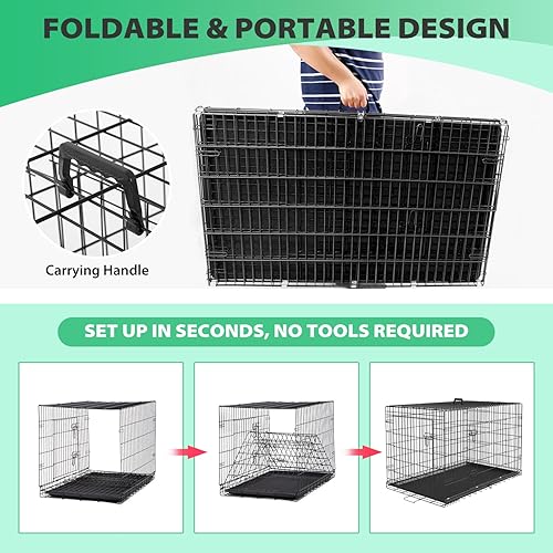 Miniatura 6 de BestPet - Cajas plegables de alambre de metal para perros grandes, de 61 cm, para el aire libre e interior, con doble puerta, panel divisor, bandeja