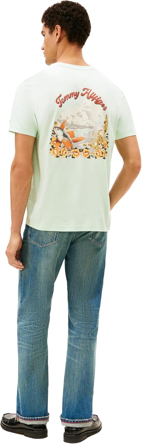Tommy Hilfiger Men's Short Sleeve Cotton Graphic T-Shirts with Printed Arched Back Graphic