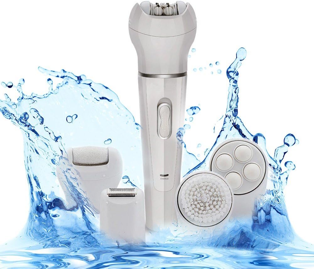 Women Electric Shaver - 5 in 1 Rechargable Wet & Dry Beauty Tool - Facial Body Epilator, Callus Removal, Bikini Hair Removal, Face Cleansing Brush, Facial Massager