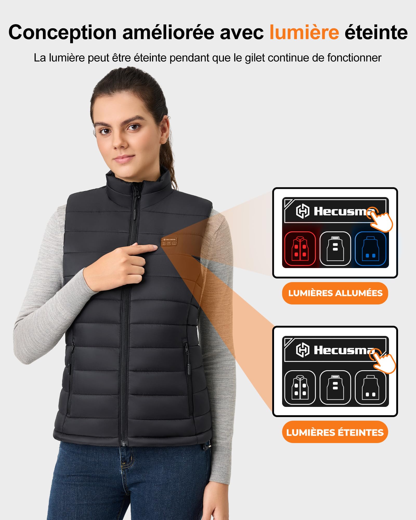 Gilet Chauffant Femme avec Batterie incluse 16000mAh 7.4V, Léger Gilet Chauffant Electrique, Veste Chauffante Femme pour Sports en Plein Air Hiver