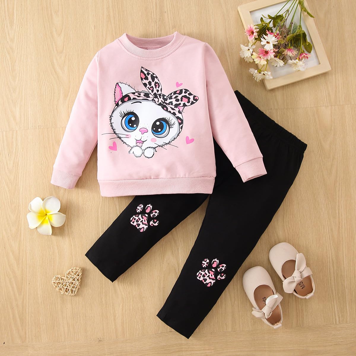 Verve Jelly Kleinkind Baby Mädchen Leopard Outfit Rüschen Langarm Pullover Sweatshirt Tops Hosen Sweatsuit 2 Stück Set Herbst Winter Kleidung