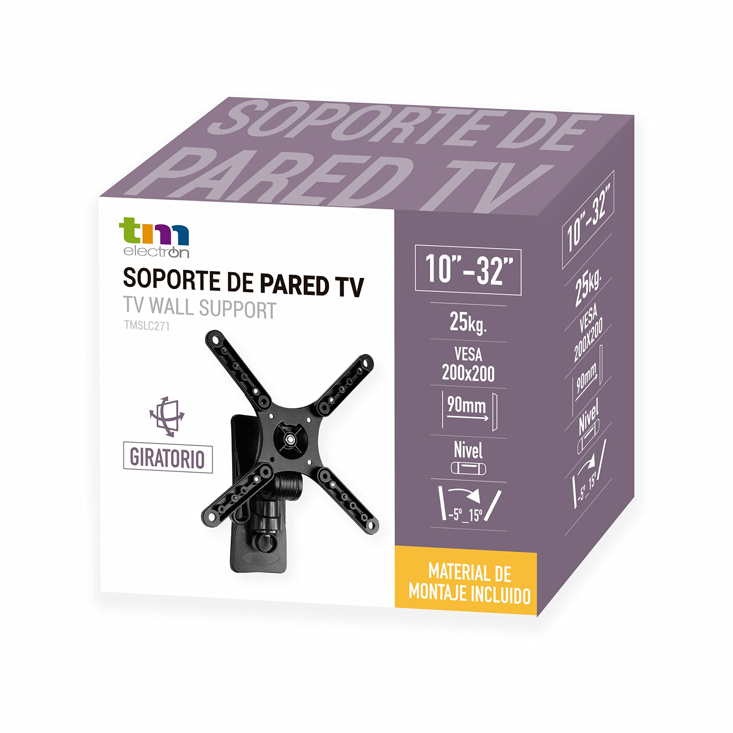 TM Electron TMSLC271 Obrotowy uniwersalny uchwyt ścienny do monitorów lub telewizorów LED, OLED, LCD, plazmy, 10" do 32", max. 25Kg, VESA 200X200
