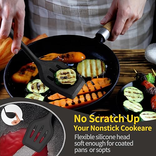 Miniatura 5 de Juego de utensilios de cocina de silicona, 7 utensilios de cocina con espátula y cuchara, juego de utensilios de cocina de silicona para utensilios