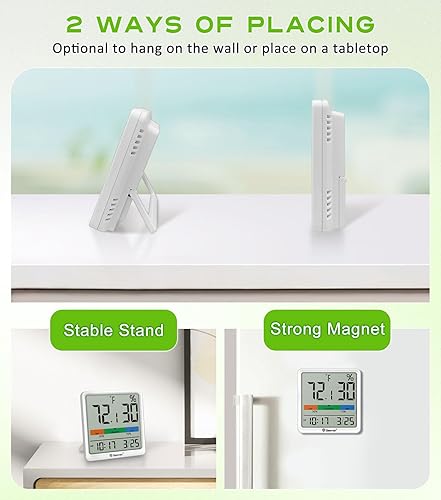 Miniatura 7 de Geevon Termómetro digital para interiores, higrómetro, medidor de humedad de temperatura inalámbrico con índice de comodidad, 1 batería AAA,