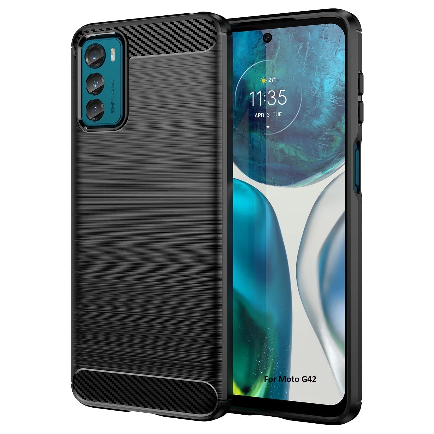 AA19 Shockproof Back Case Cover for Moto G42 (Carbon Fiber Brushed | Rubber | Black) (B0BQ3WTL9L) Amazon Price History, Amazon Price Tracker