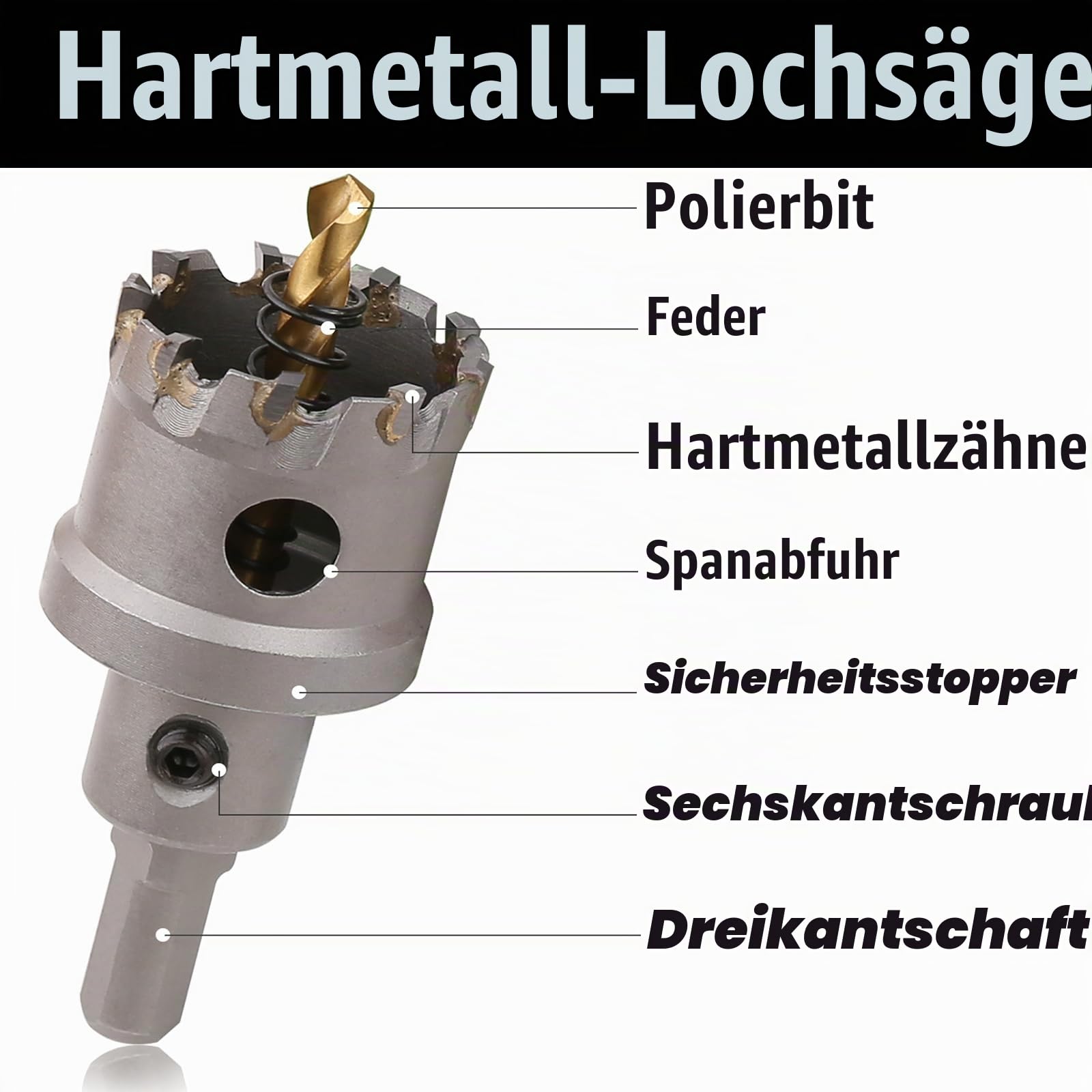 10 Stück/Satz Lochsäge Set, 16–53mm Hartmetall Lochsägen Set, Lochbohrer für Metall, Edelstahl, Baustahl, Aluminium, Kupfer, Eisen, Kunststoff, Glasfaser