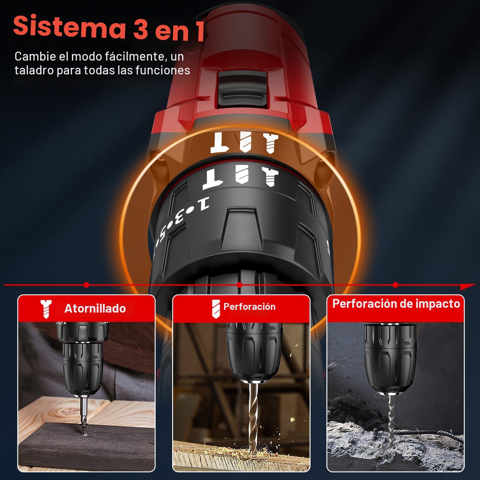 BETENST Taladro Percutor a Bateria 21V, Taladro Atornillador Bateria 42Nm con Baterías 2.0Ah, 25+3 Ajuste de Par Destornillador Electrico, 23 Accesorios, Portabrocas de 10mm Para Hogar, Bricolaje